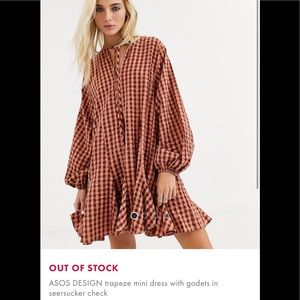 NWOT checkered long sleeve mini dress peach and brown rust color
